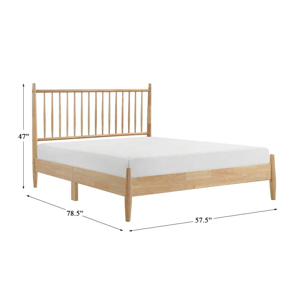 Natural Wood Full Platform Bed with Upholstered Headboard