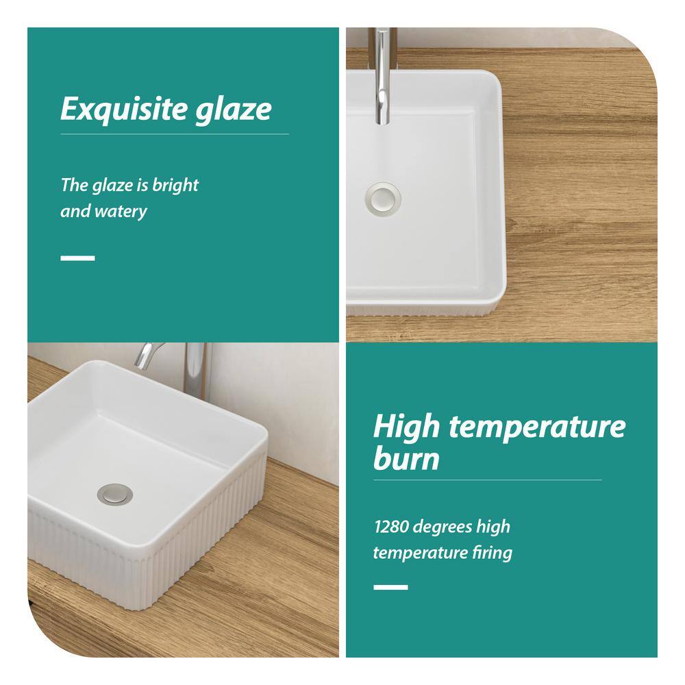 15.69" White Ceramic Square Vessel Bathroom Sink
