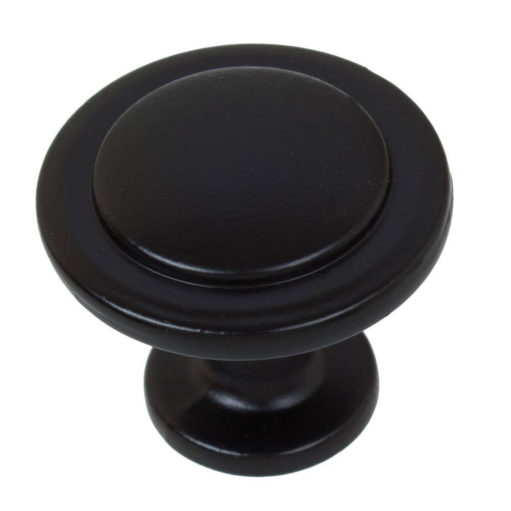 Matte Black Round Zinc Alloy Cabinet Knob with Mounting Hardware