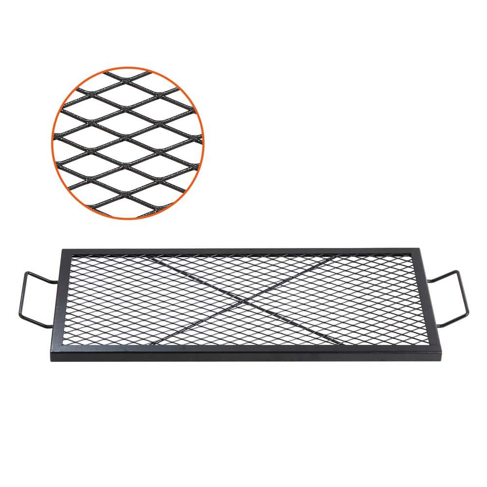 VEVOR X-Marks Fire Pit Grill Grate, Rectangle Cooking Grate, Heavy Duty Steel Campfire BBQ Grill Grid with Handle and Support