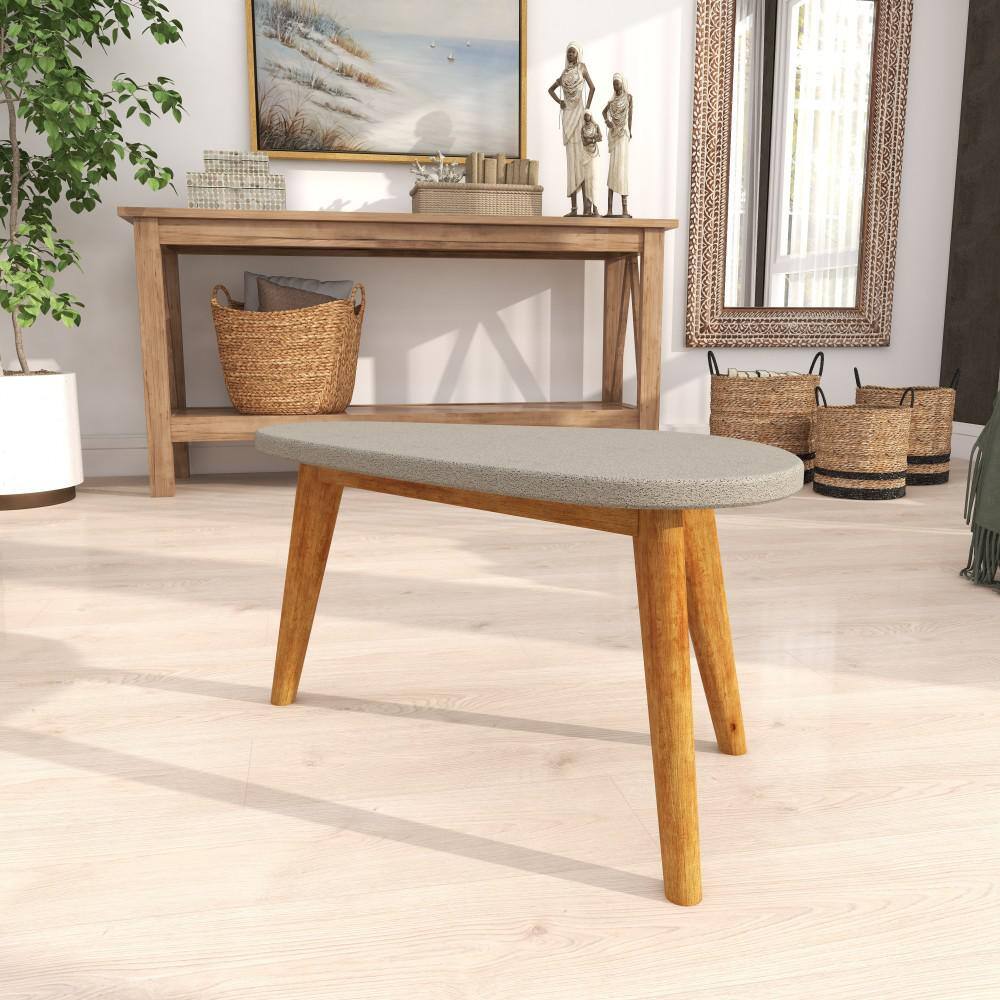 Modern Acacia Wood & Polycement Outdoor Accent Table in Gray
