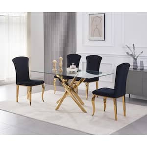 Black Velvet Upholstered Dining Chair Modern Accent Side Chair with Gold Metal Legs (Set of 2)