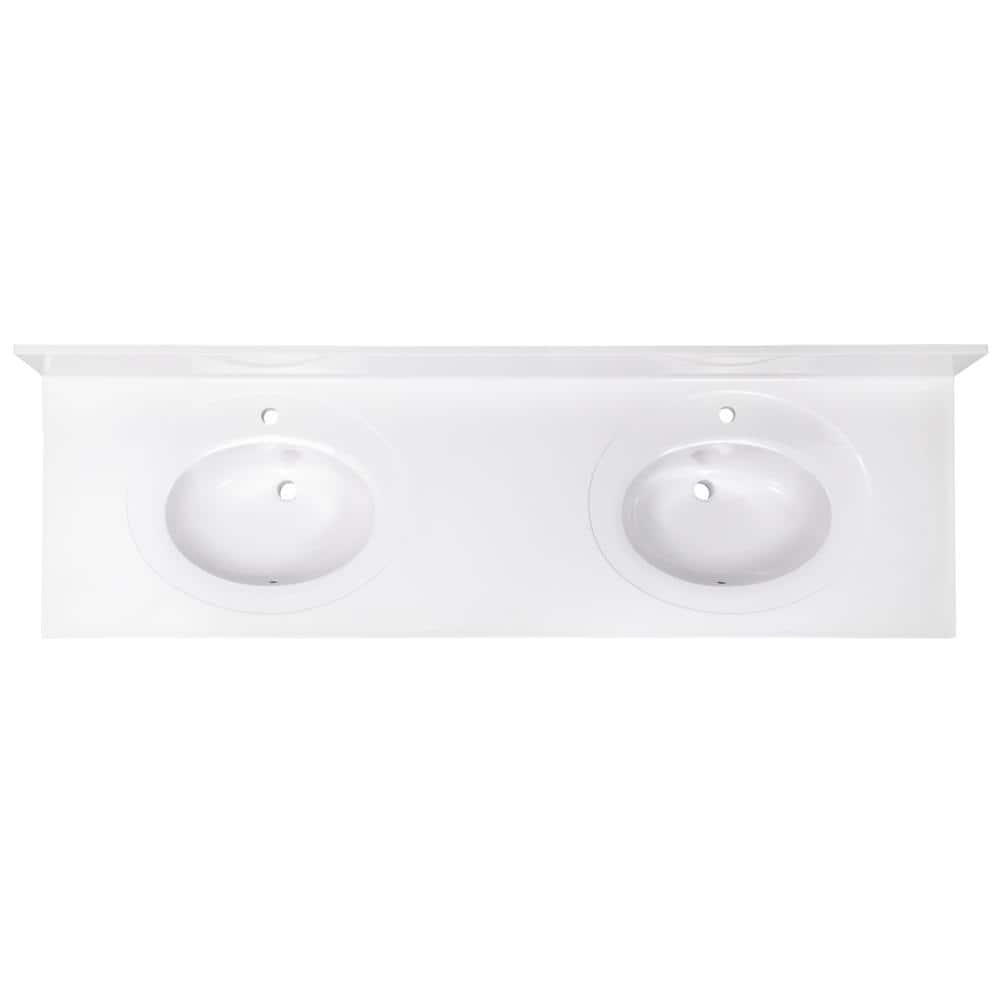 73 Inch White Cultured Marble Double Sink Vanity Top