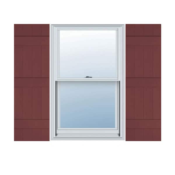 Builders Edge 14 in. W x 55 in. H Vinyl Exterior Joined Board and Batten Shutters Pair in Wineberry