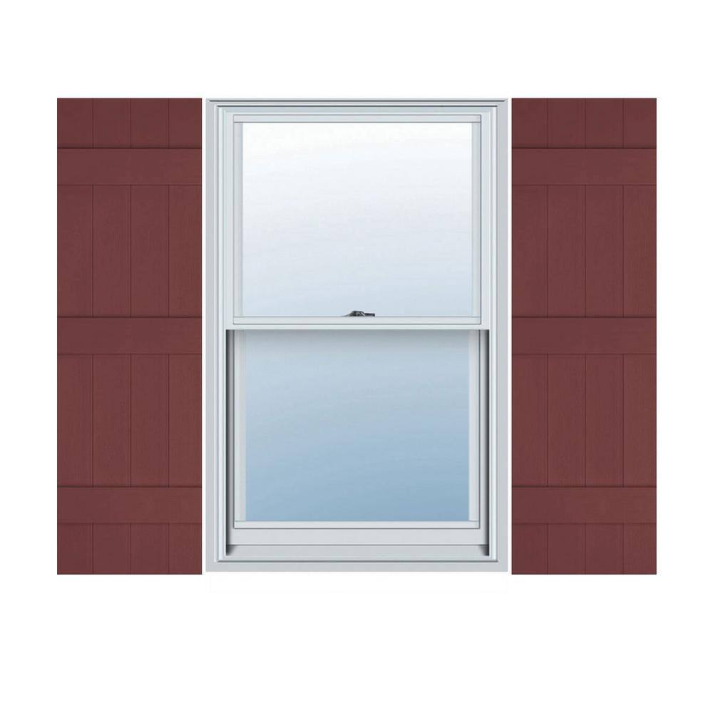 14 in. W x 75 in. H Vinyl Exterior Joined Board and Batten Shutters Pair in Wineberry