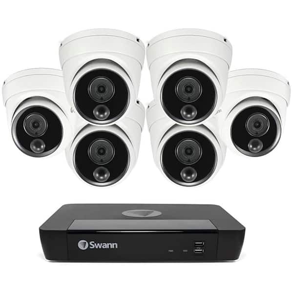 Swann 8-Channel 4K UHD PoE Cat5 NVR with 6 Wired Pro Series Dome Security Camera System with Face Recognition