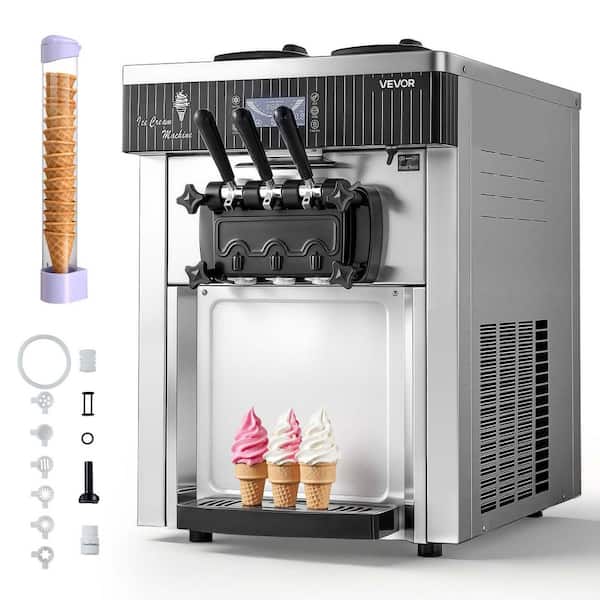 Commercial Ice Cream Machine 10.6 qt./H Yield 1000W Single Flavor Countertop Soft Serve 4 L Hopper Stainless Steel