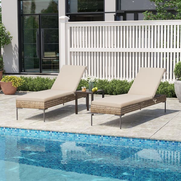 Set of 2 Beige 80 x 23 x 2.7 in. Water repellent and Fade Resistant Sun Lounger Replacement Cushions