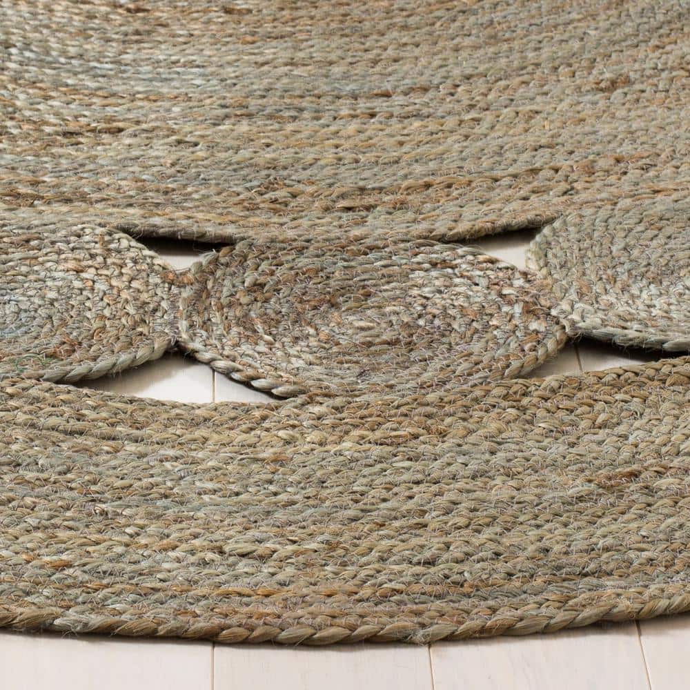 Gray Hand-Knotted Round Jute Area Rug