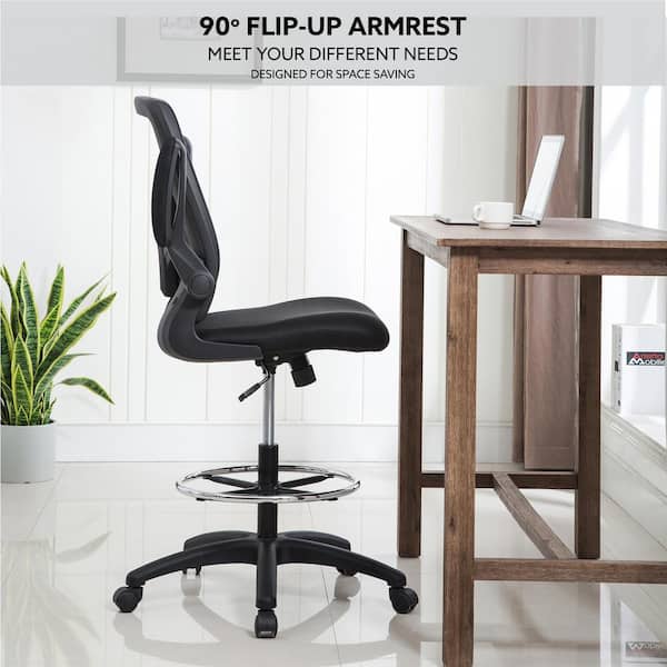 Flip Top Ergonomic Mesh Drafting Swivel Desk Chair Lumbar Support, Height Adjustable with Foot Ring Inbox Zero Upholstery Color: Black