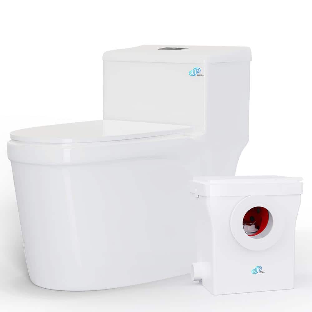 Simple Project 1Piece 0.8/1.28 GPF Dual Flush Upflush Toilet For Basement, Powerful and Quiet