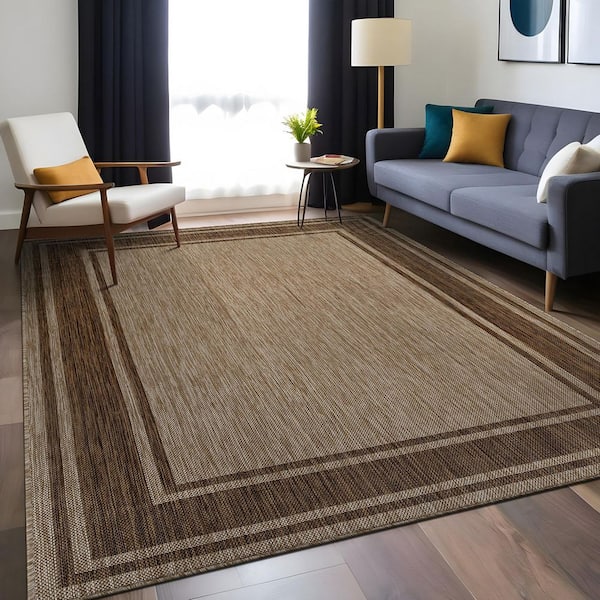 Essence Jute 5 x 7 ft. Bordered Easy to Clean Indoor Outdoor Area Rug