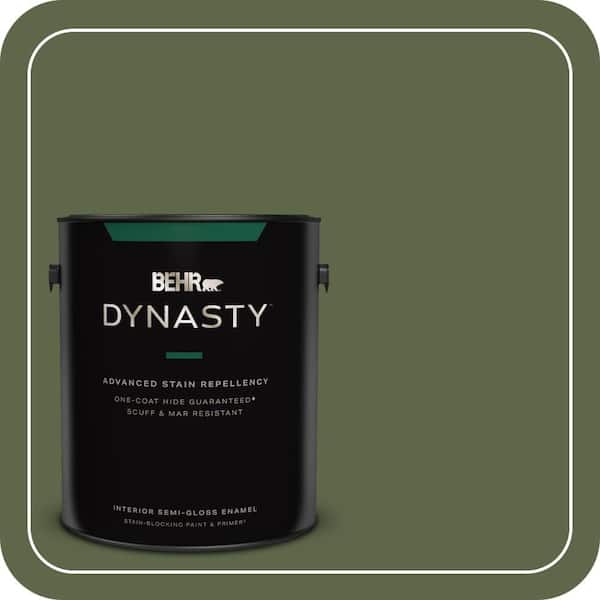 BEHR DYNASTY 1 gal. #410F-7 Fiddle Leaf Semi-Gloss Enamel Interior Stain-Blocking Paint & Primer
