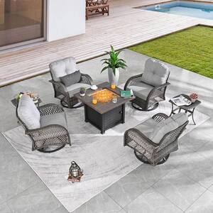 7-Piece Metal Patio Conversation Set with Gray Cushions