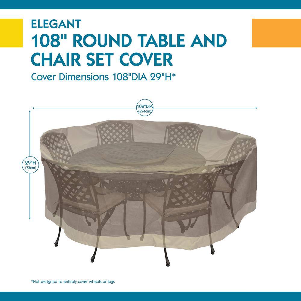 Elegant Tan Olefin Round Patio Table & Chair Set Cover, 108 Inch