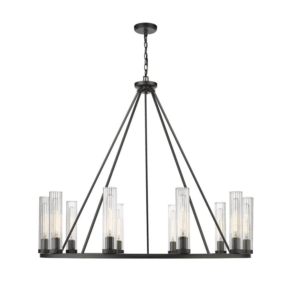 Beau Bronze 10-Light Circular Chandelier with Glass Shades