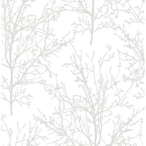 Tree Branches Pearl Gray Botanical Vinyl Peel & Stick Wallpaper Roll (Covers 30.75 Sq. Ft.)