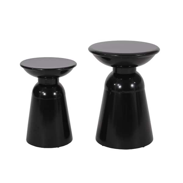 Black 2 Set of Outdoor Iron Side Tables with Flared Design
