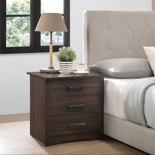Narcissa Modern Espresso 3-Drawer 22 in. W Wood Nightstand