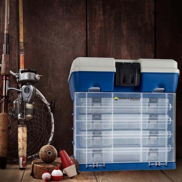 Wakeman Storage Tool Box-Durable Organizer Utility Box-4 Drawers, 19 Compartments Each for Camping Supplies and Fishing Tackle Outdoors (Dark Blue)