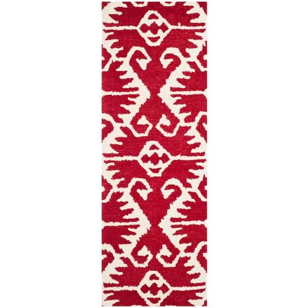 Wyndham 2 ft. x 9 ft. Red/Ivory Floral Geometric Runner Rug