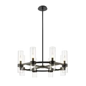 Datus 8-Light Matte Black Chandelier with Glass Shade