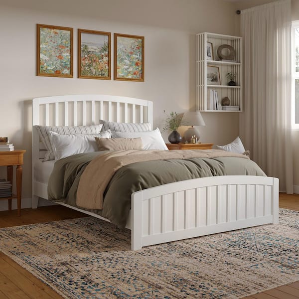 AFI Quincy White Solid Wood Frame Queen Low Profile Platform Bed with Matching Footboard