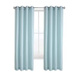 Harmony Sky Blue Polyester Crinkle Textured 52 in. W x 63 in. L Grommet Indoor Light Filtering Curtain (Single Panel)