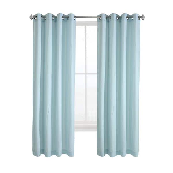 Habitat Harmony Sky Blue Polyester Crinkle Textured 52 in. W x 63 in. L Grommet Indoor Light Filtering Curtain (Single Panel)