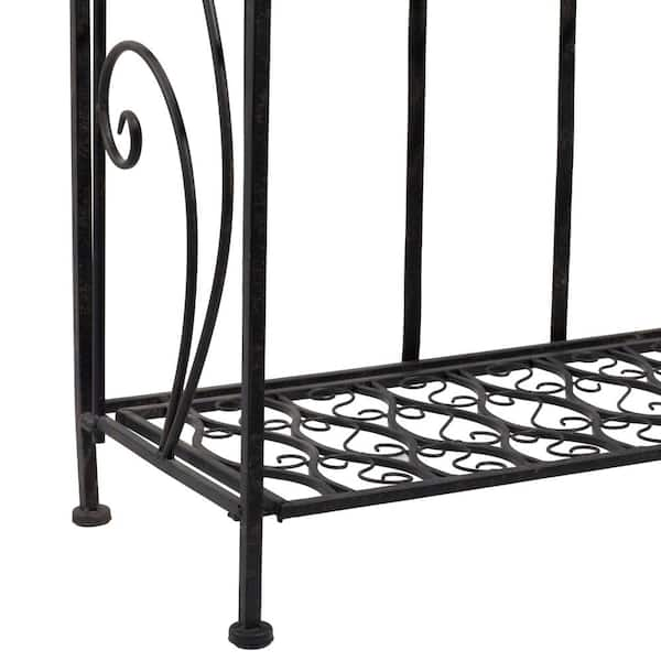 4-Tier Black Metal Baker Rack with Folding Wooden Top Shelves