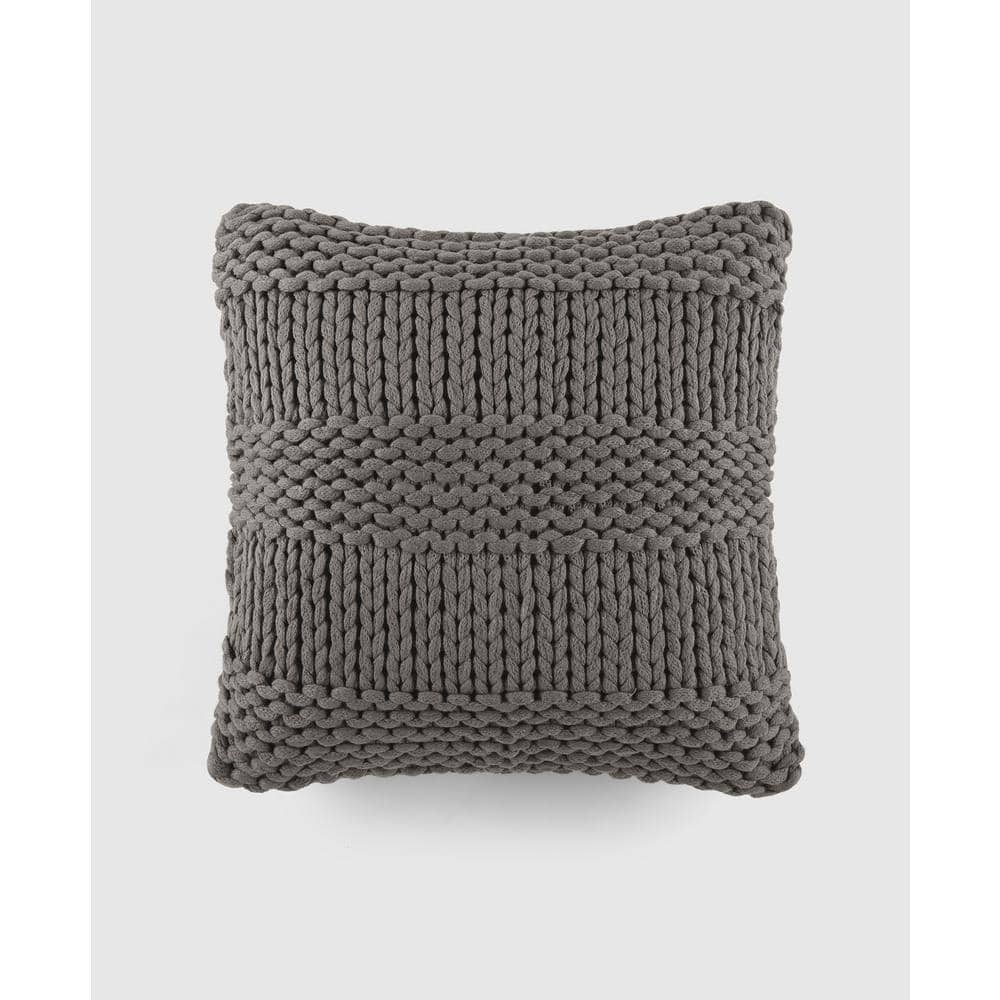 Gray Chunky Knit Acrylic Square Throw Pillow Set