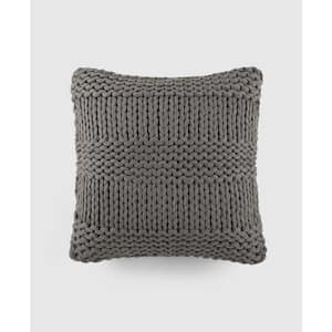 Gray Cozy Chunky Knit Acrylic 20 in. x 20 in. Décor Throw Pillow
