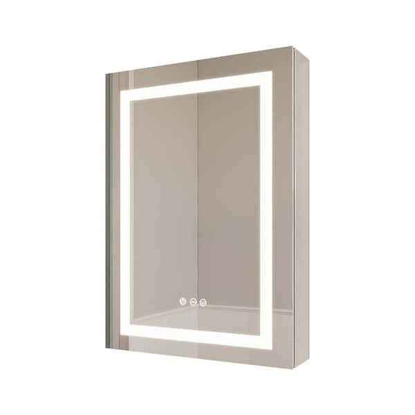Unbranded 20 in. W x 26 in. H Rectangular Silver LED Anti-Fog Recessed/Surface Mount Medicine Cabinet with Mirror