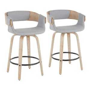 Elisa 34.5 in. Counter Height Bar Stool in Grey Fabric and White Washed Wood (Set of 2)