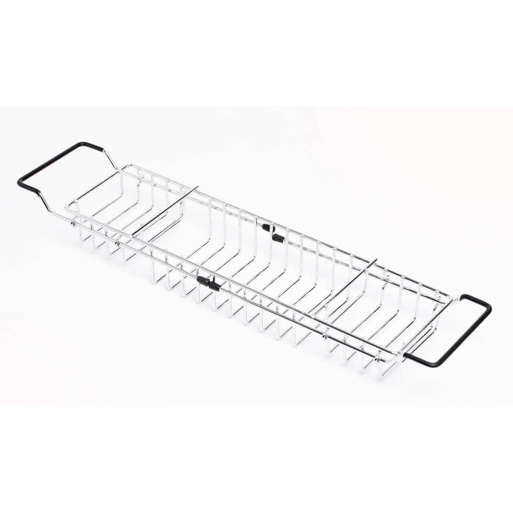 Expandable Chrome Metal Bathtub Caddy with Rubber Handles