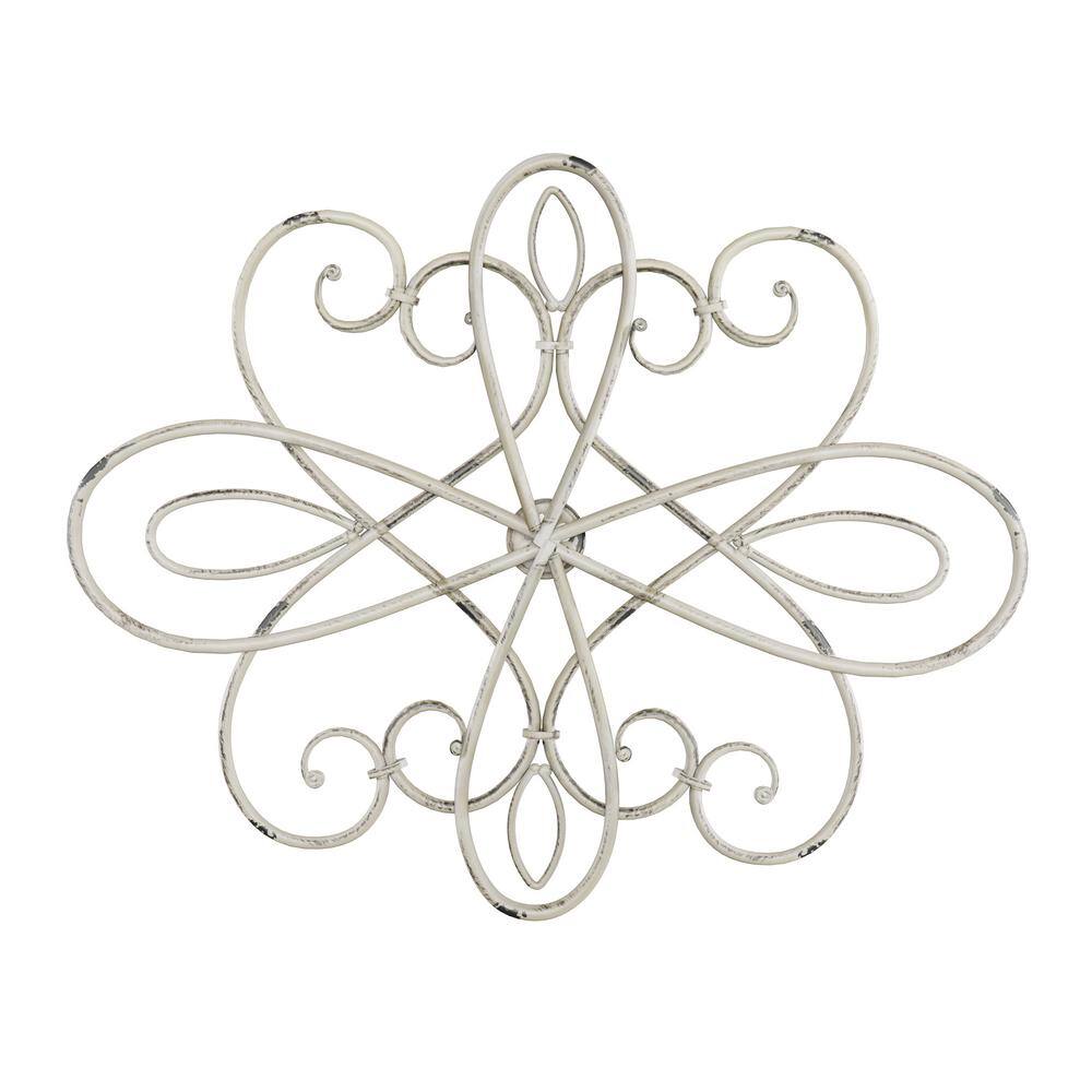 Handcrafted Off-White Iron Medallion Wall Art with Distressed Finish