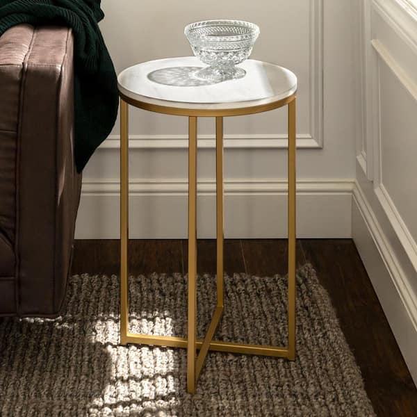 Walker Edison Furniture Company Modern Glam Square Side Table - Faux White Marble/Gold