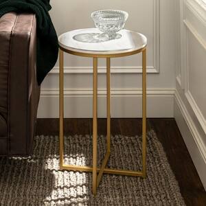 Modern Glam Square Side Table - Faux White Marble/Gold