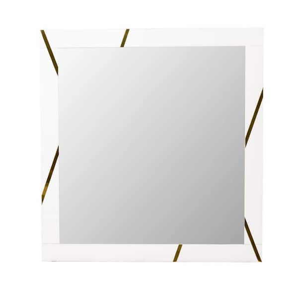MR MODREST Nixa White and Gold 47 in. W x 30 in. H Modern Rectangle Wood Framed Mirror