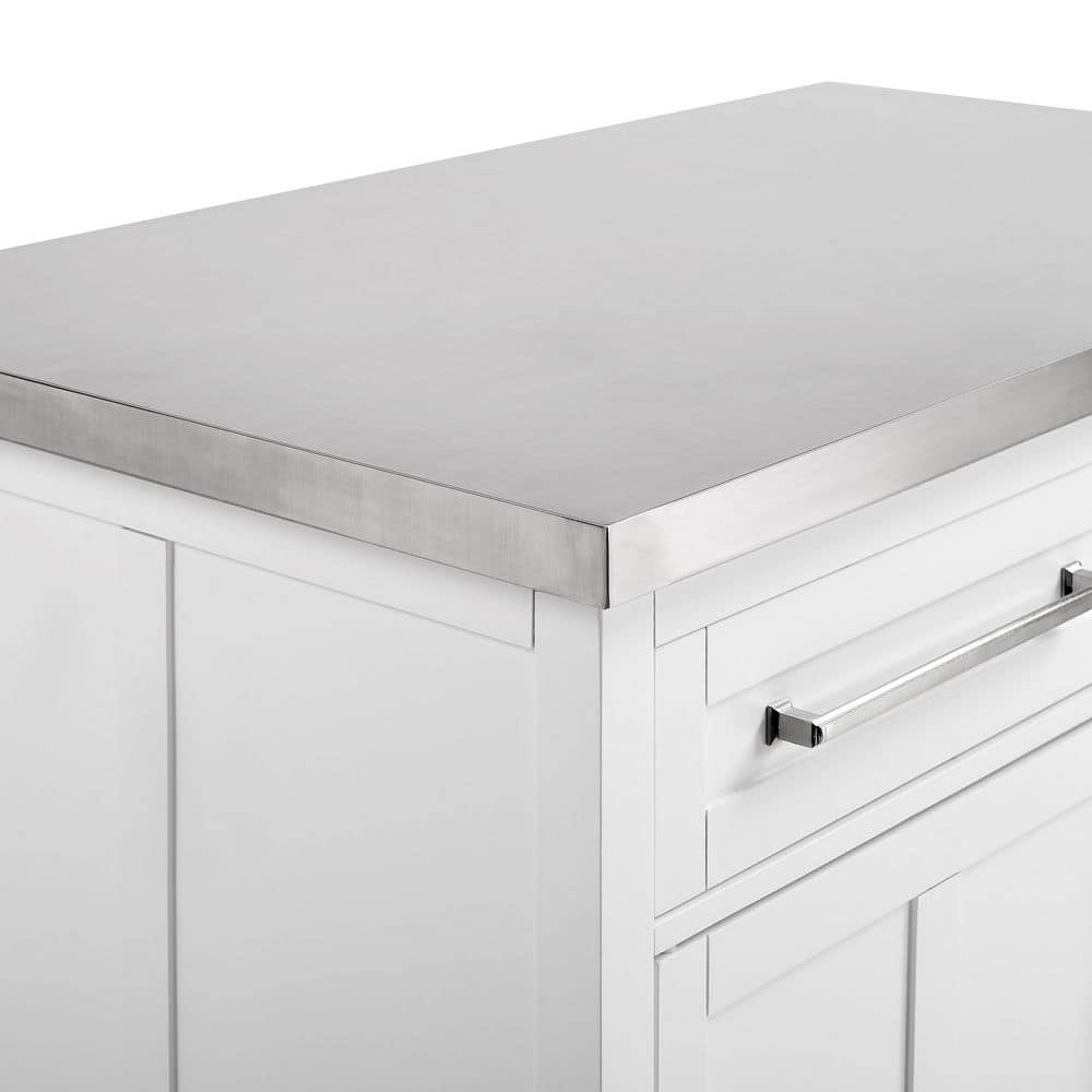Silvia 51'' Classic White Kitchen Island with Stainless Steel Top