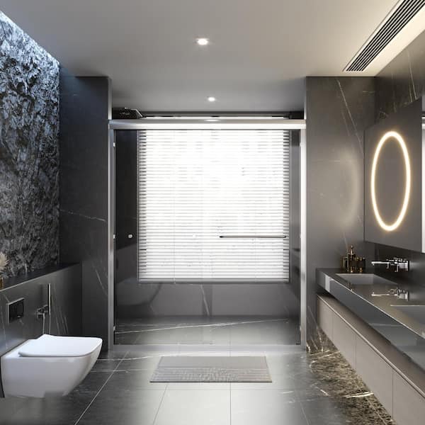 56-60 in. W x 70 in. H Double Sliding Semi-Frameless Bypass Shower Door in Chrome with 1/4 in. (6 mm) Tempered Glass