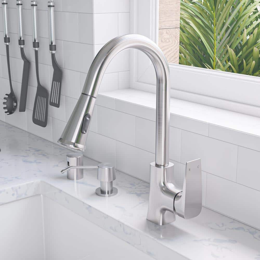 Brushed Nickel Gooseneck Pull Down Kitchen Faucet with Spray