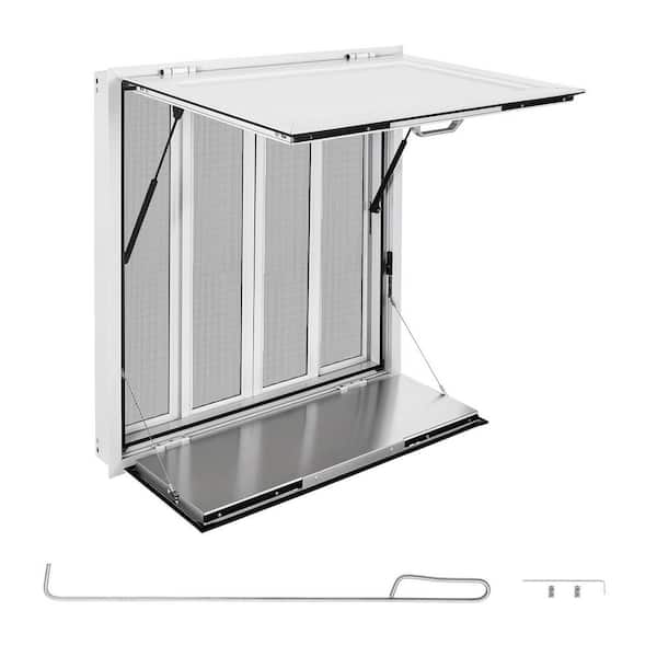Concession Window Folding Shelf 36x36in. Aluminum Alloy Service Window, Up to 85 Degrees, with 4 Sliding Screen Windows