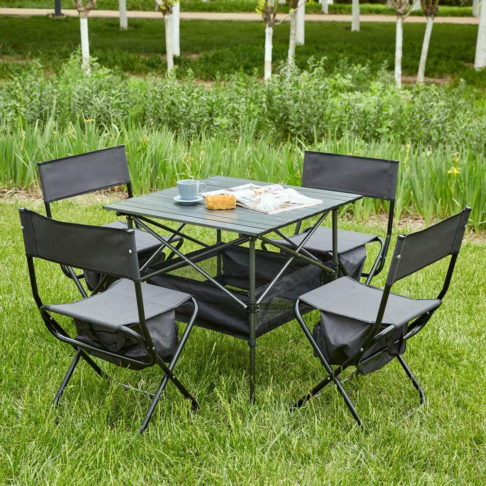 HOTEBIKE 5-Piece Folding Outdoor Table and Chairs Set with Storage Bag ...