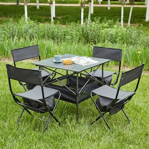 5-Piece Folding Outdoor Table and Chairs Set with Storage Bag for Indoor, Outdoor Camping, Picnics, Beach, Black/Gray