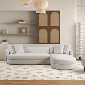 Arbury 118 in. Japandi Style L-Shaped Boucle Fabric Sectional Sofa with Chaise in Cream