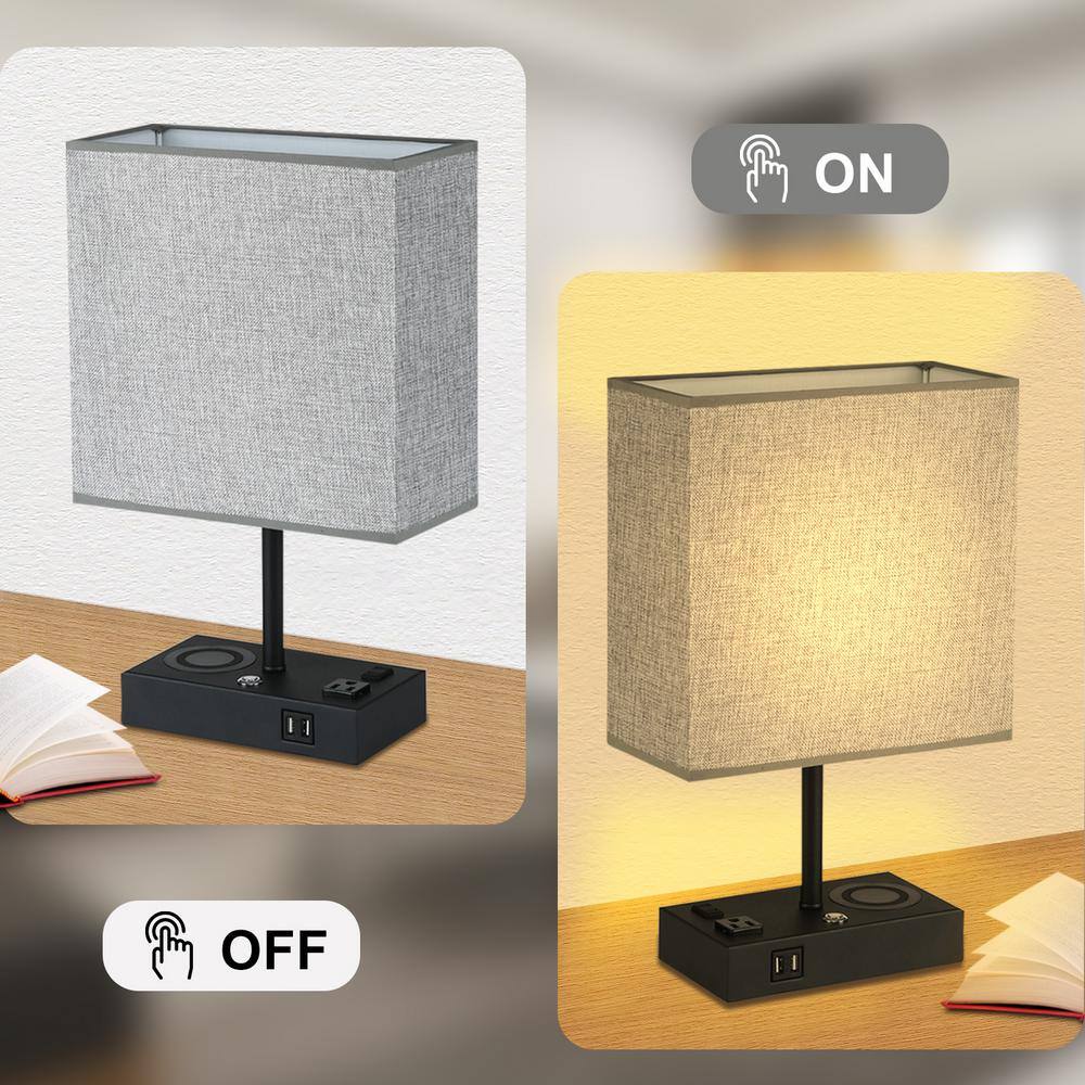 17 in. Black Wireless Charging Table Lamp with USB Port