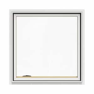 36.75 in. x 36.75 in. W-2500 Series White Painted Clad Wood Left-Handed Casement Window with BetterVue Mesh Screen