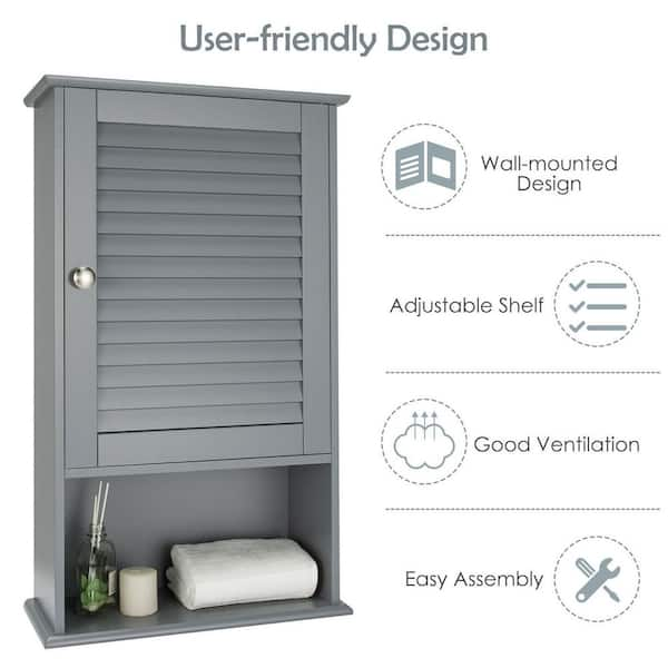 Costway Bathroom Wall Mount Storage Cabinet Single Door W/height Adjustable  Shelf Grey : Target