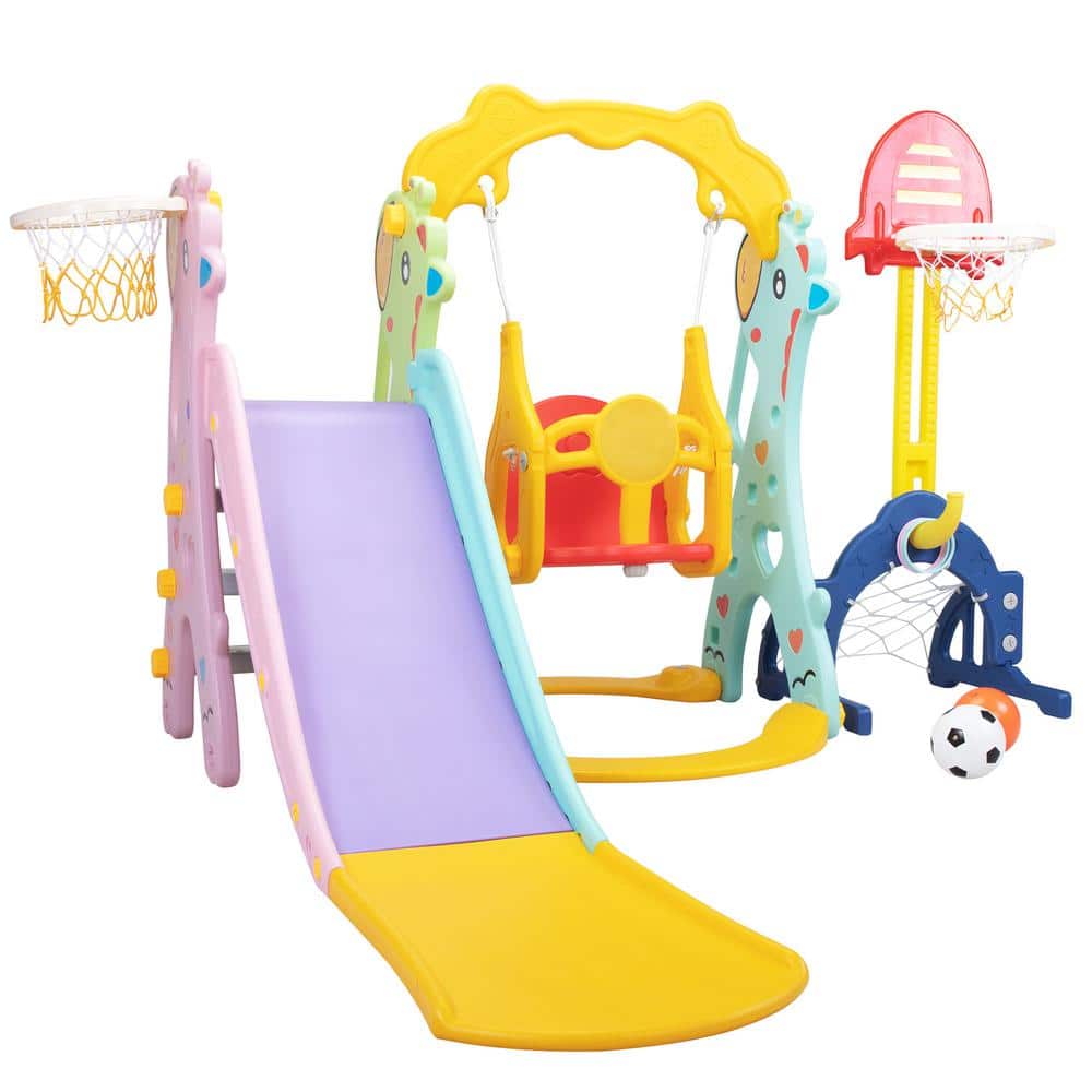 Multicolor 5 in 1 Slide and Swing Playing Set, Toddler Extra-Long Slide wit